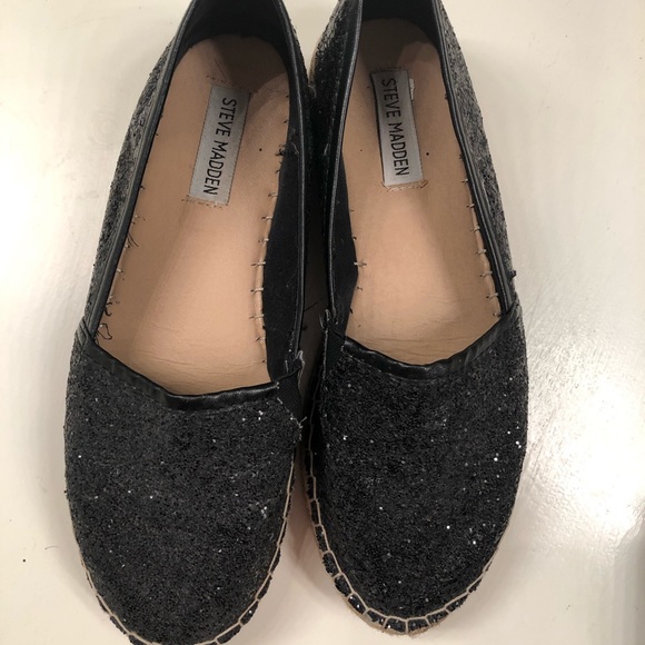 Steve Madden Black Glitter Slip On Wedge Mule - Picture 3 of 6
